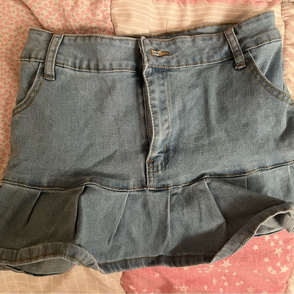 size small light blue jean button skirt